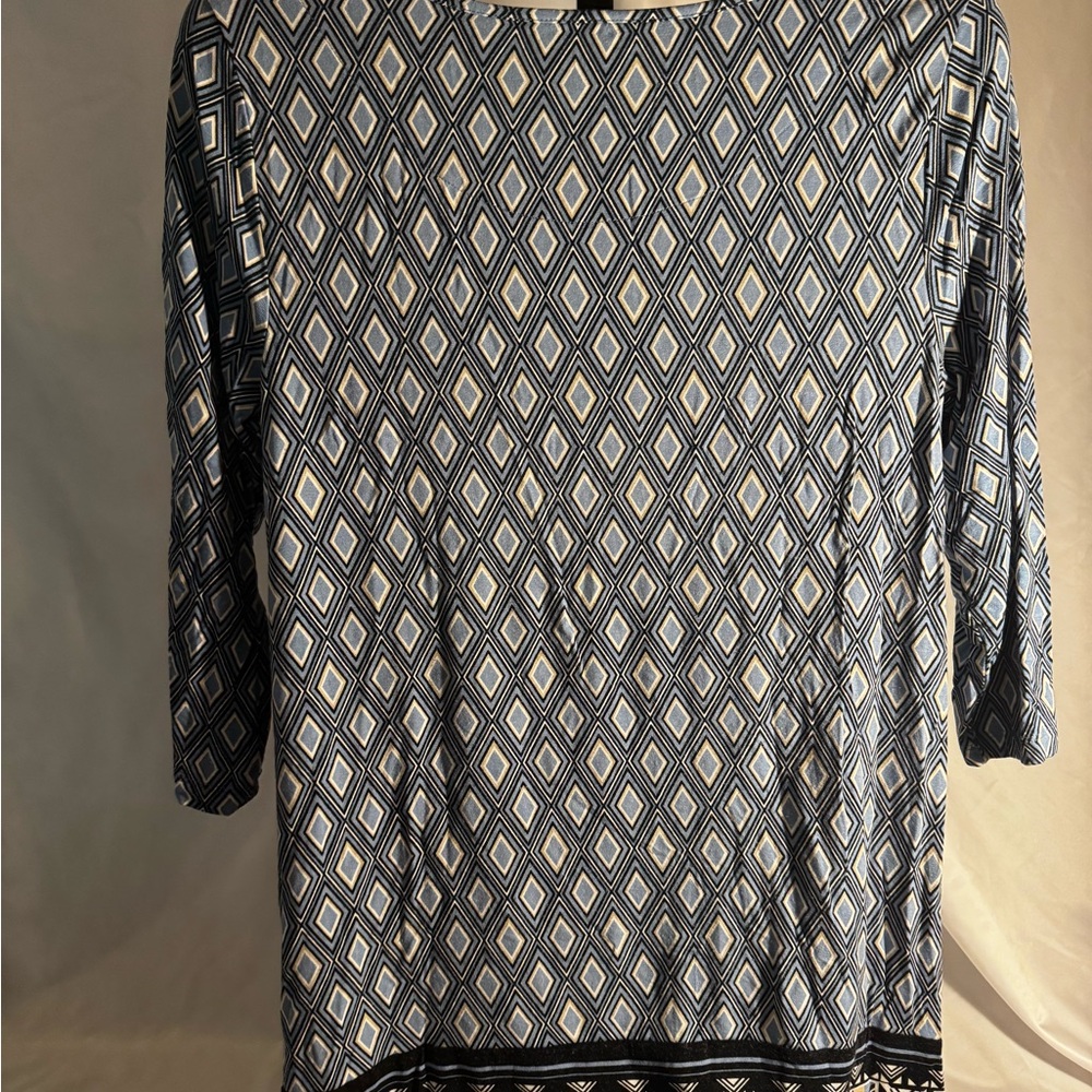 JM Collection Diamond Pattern Blue Tunic - Picture 2 of 3